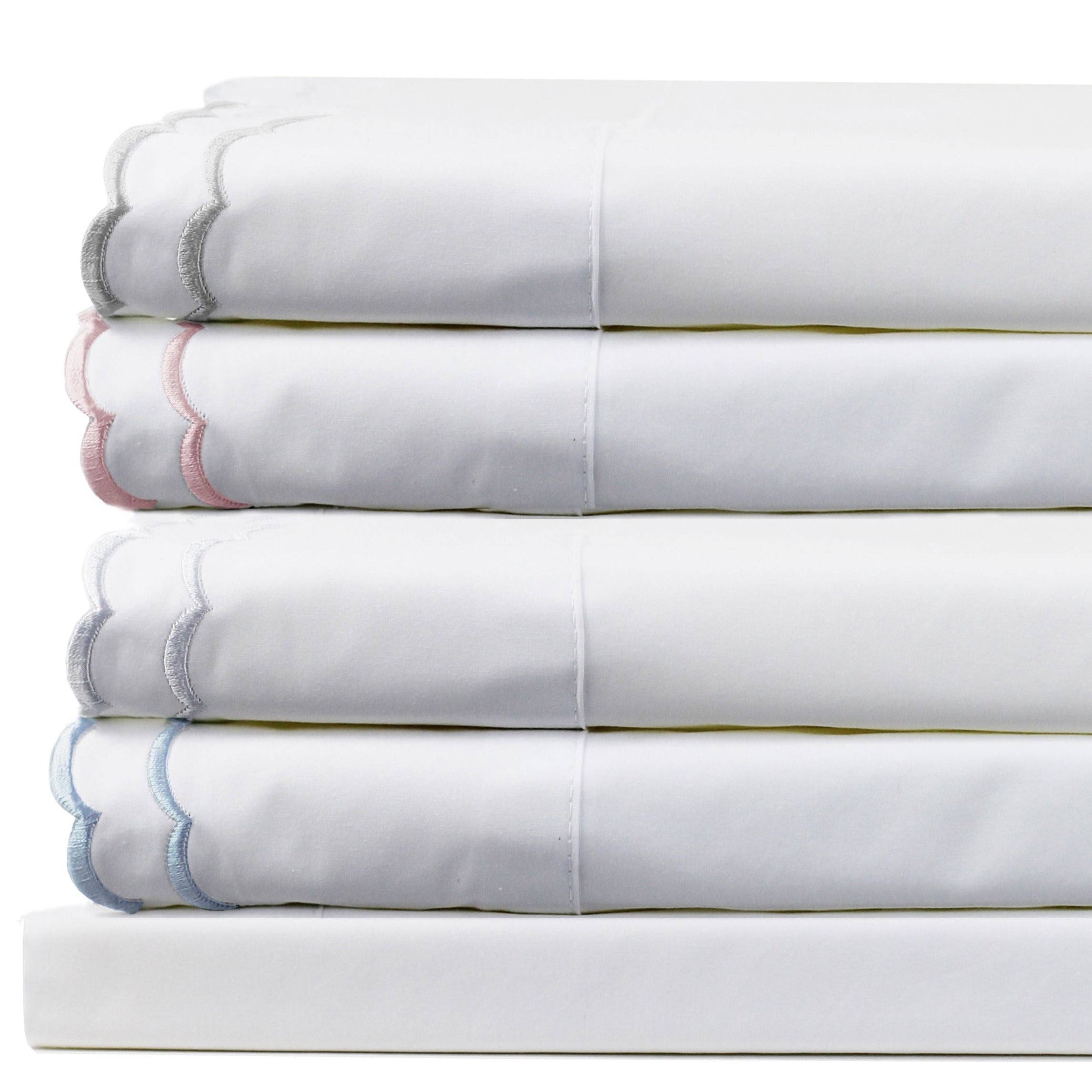 Double Scallop Embroidered Percale Sheet Set