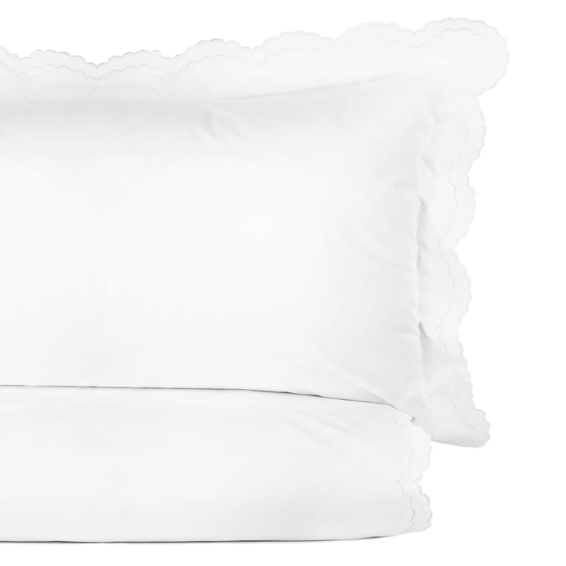 Double Scallop Embroidered Percale Duvet Set