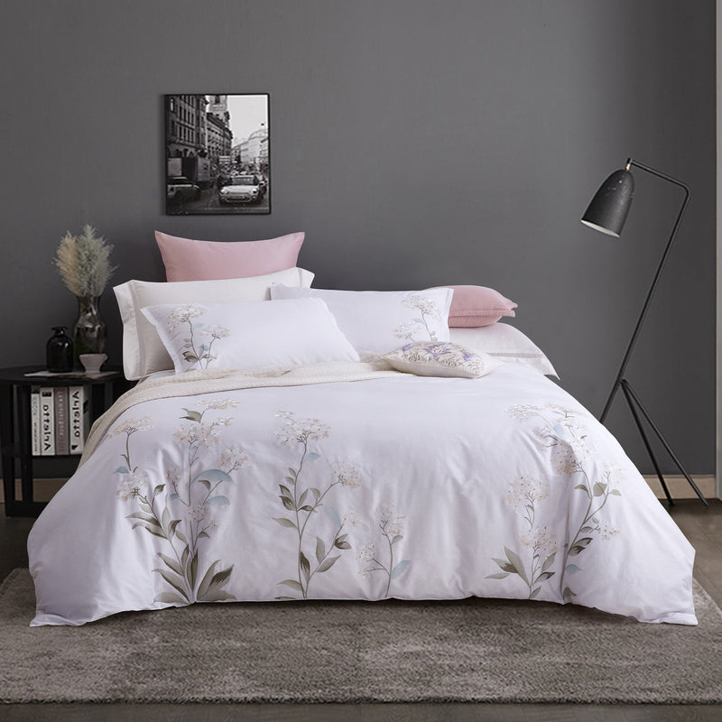 Hydrangea 100% Cotton Embroidered Duvet Set