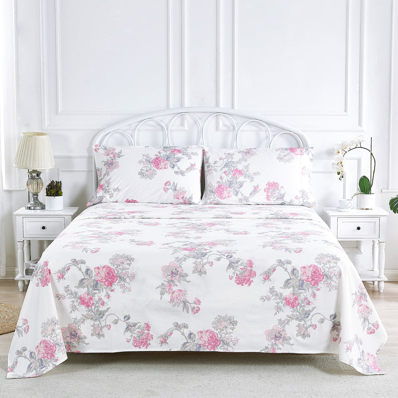 Jardin De Rose Printed Cotton Percale Sheet Set