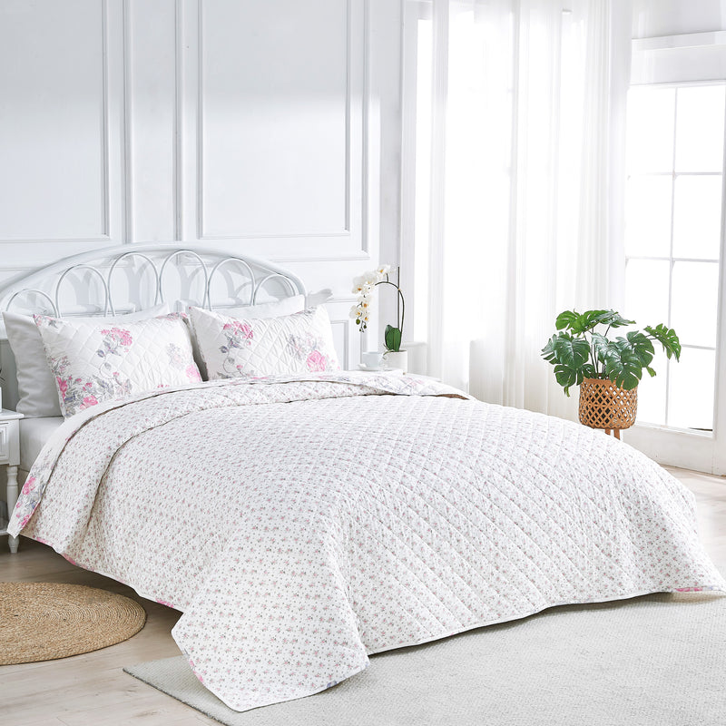 Jardin De Rose Reversible Cotton Percale Quilt Set