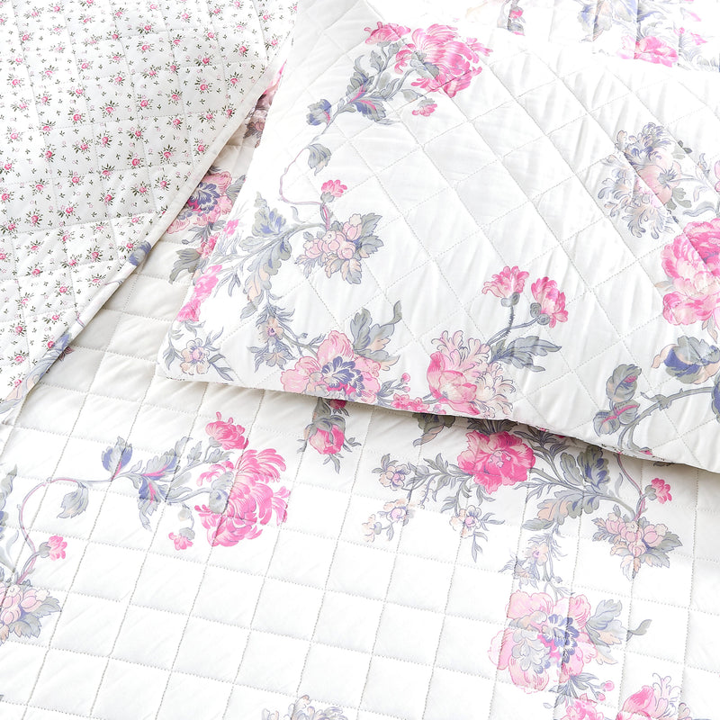 Jardin De Rose Reversible Cotton Percale Quilt Set