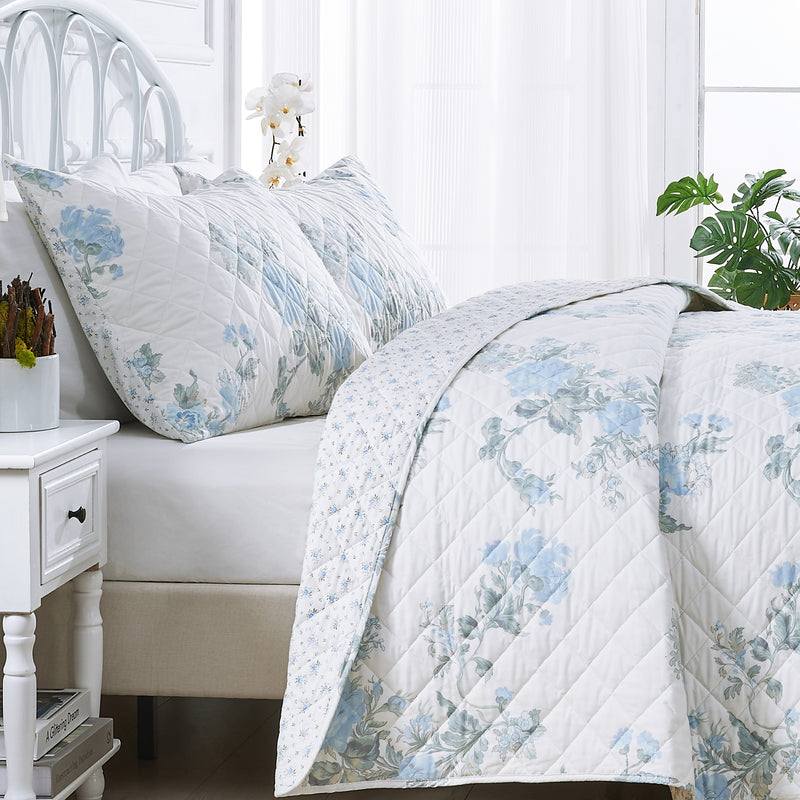 Jardin De Rose Reversible Cotton Percale Quilt Set