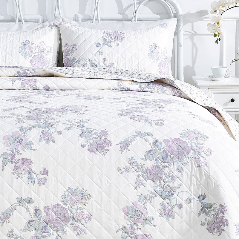 Jardin De Rose Reversible Cotton Percale Quilt Set