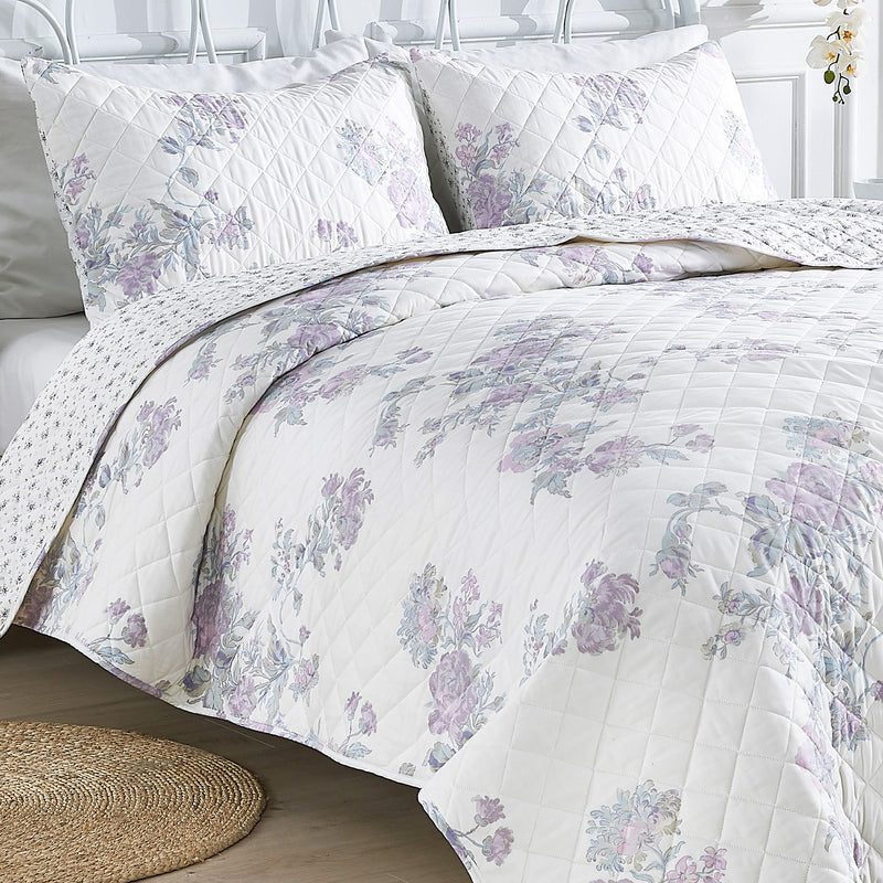 Jardin De Rose Reversible Cotton Percale Quilt Set