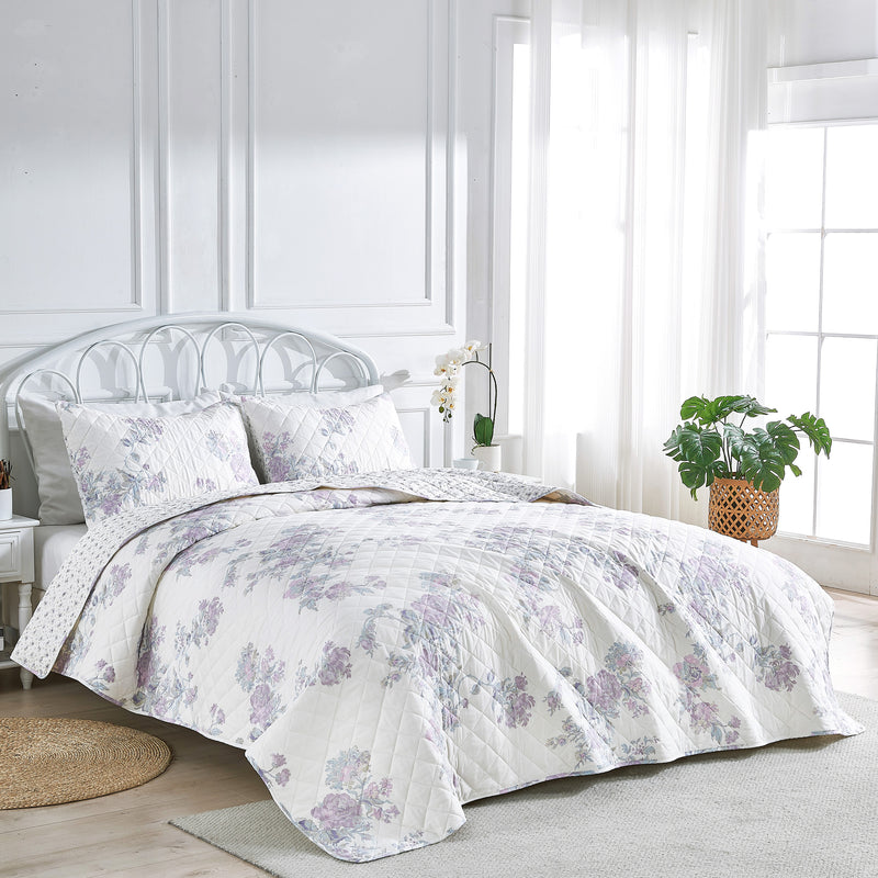 Jardin De Rose Reversible Cotton Percale Quilt Set