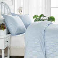 Shirt Stripes Printed Cotton Percale Duvet Set