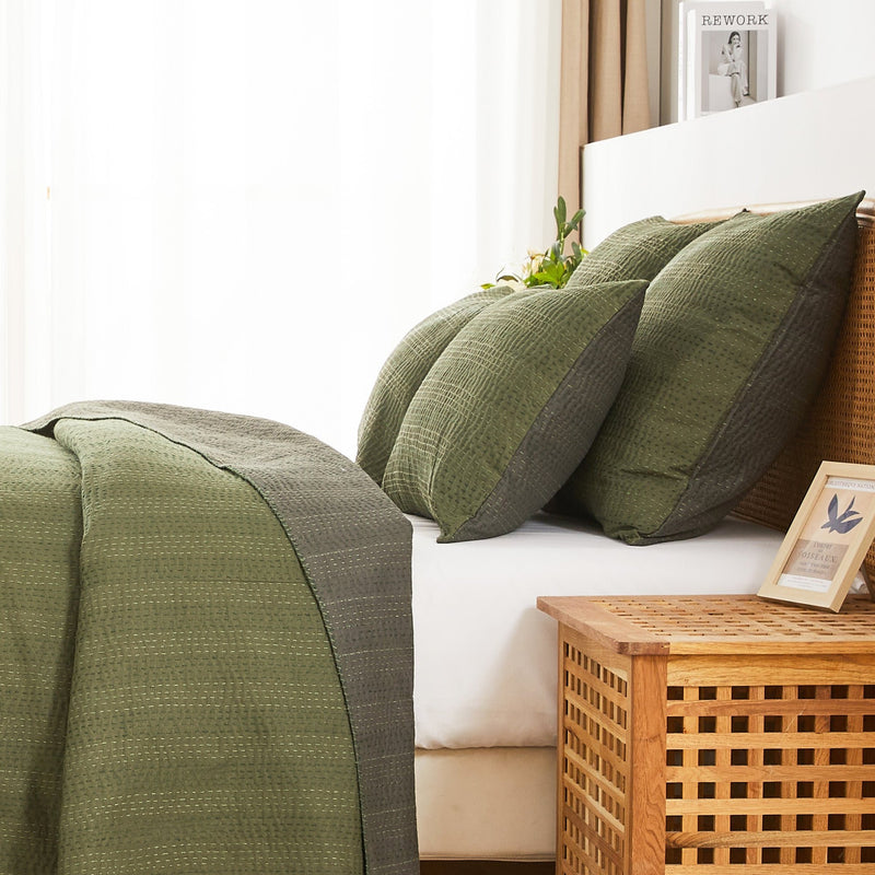 Hand Stitched Reversible Kantha Pillow Sham Pairs