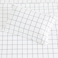 Grid Printed Cotton Percale Sheet Set