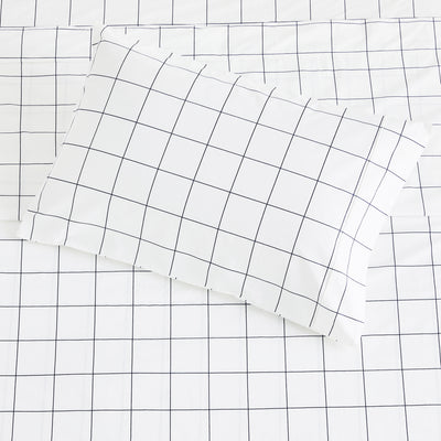 Grid Printed Cotton Percale Sheet Set
