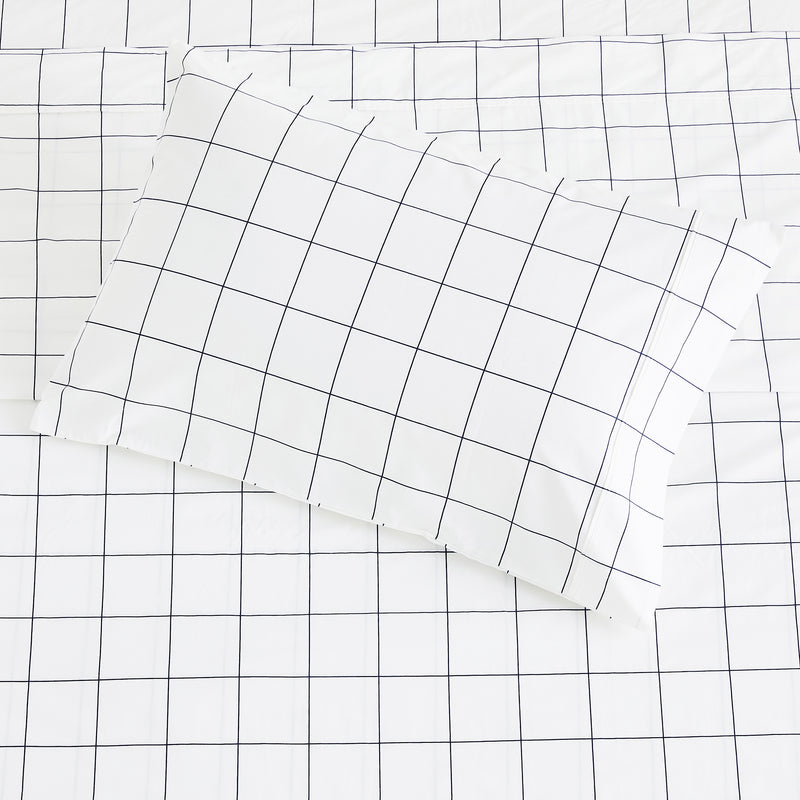 Grid Printed Cotton Percale Sheet Set