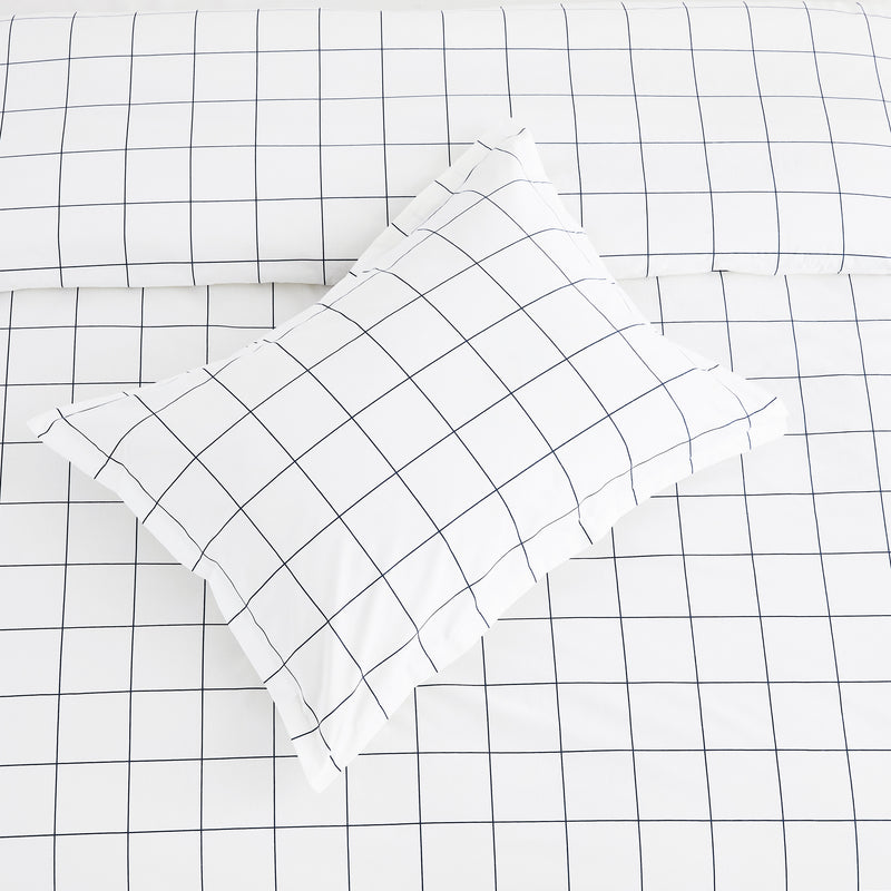 Grid Printed Cotton Percale Duvet Set