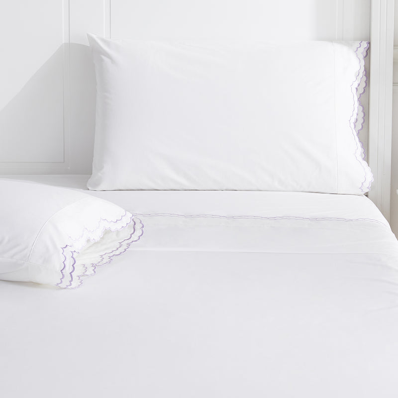 Double Scallop Embroidered Percale Sheet Set