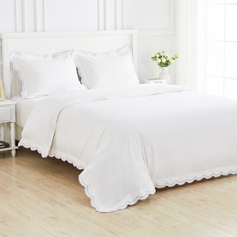 Double Scallop Embroidered Percale Duvet Set