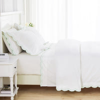 Double Scallop Embroidered Percale Duvet Set