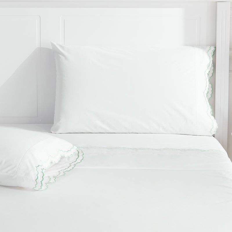 Double Scallop Embroidered Percale Sheet Set