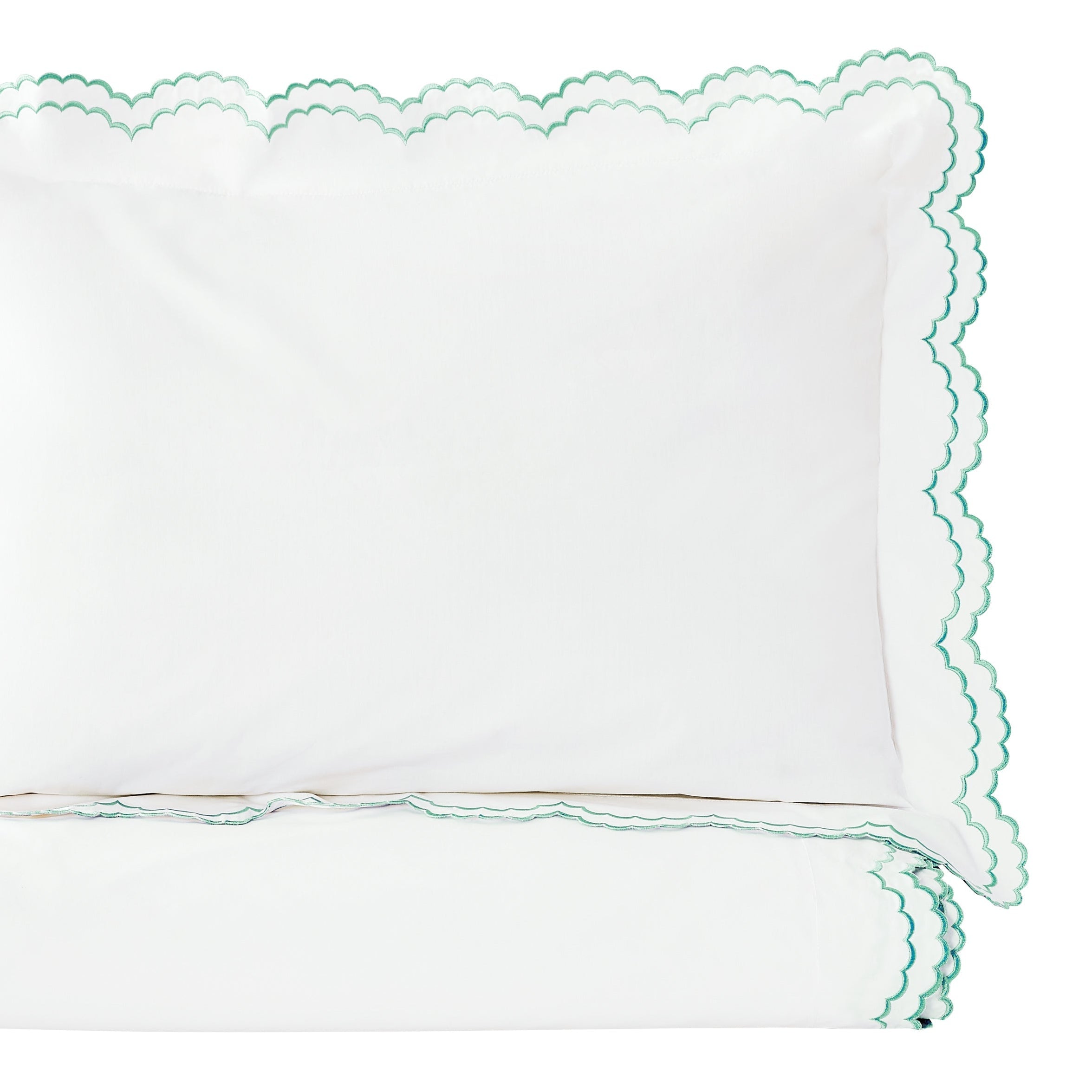 Double Scallop Embroidered Percale Duvet Set