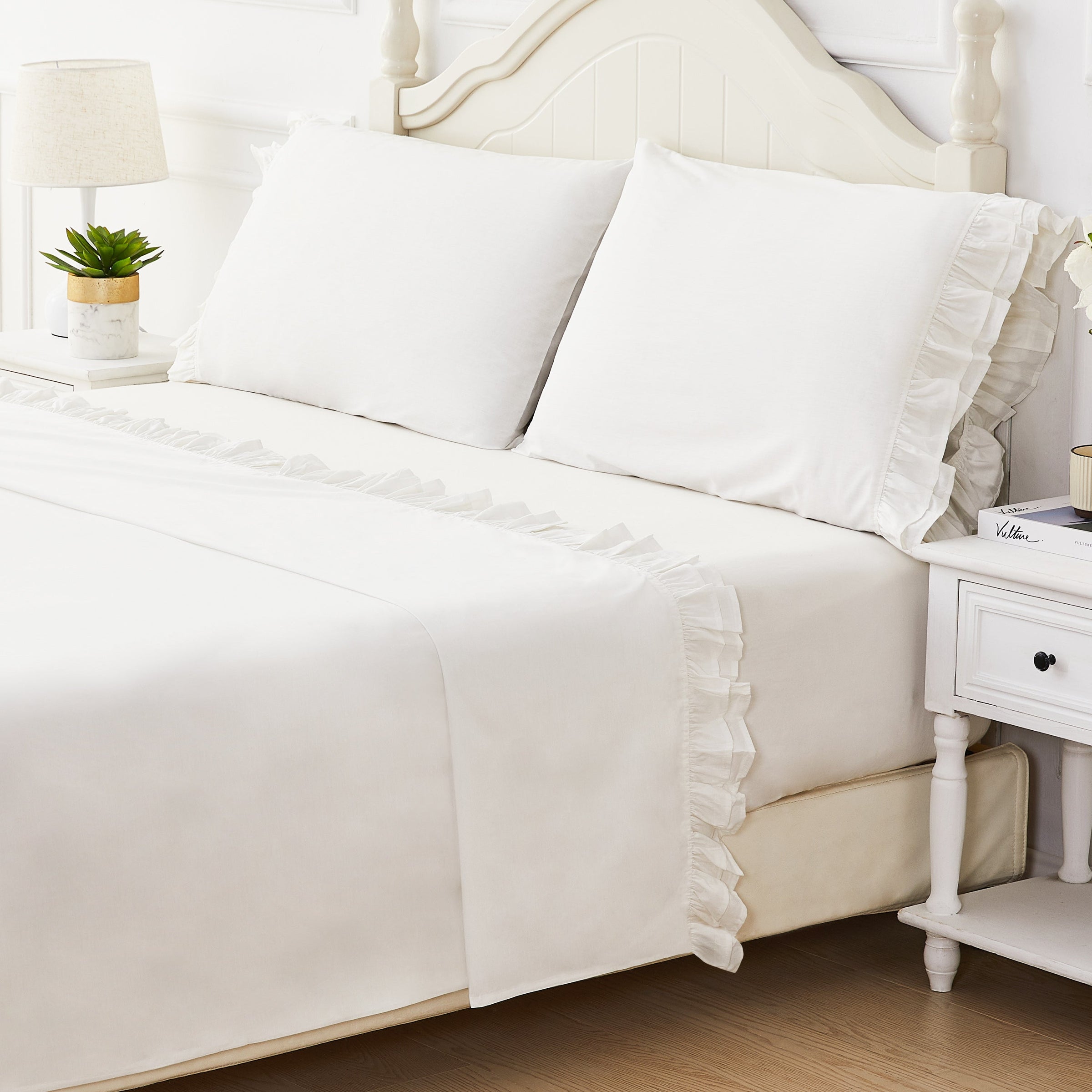 Double Layer Ruffle Cotton Percale Sheet Set