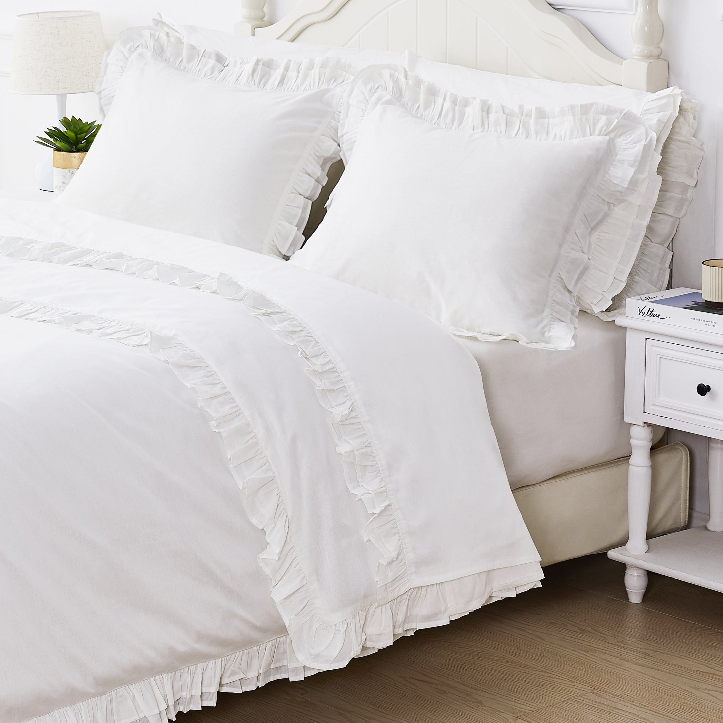 Double Layer Ruffle Cotton Percale Duvet Set