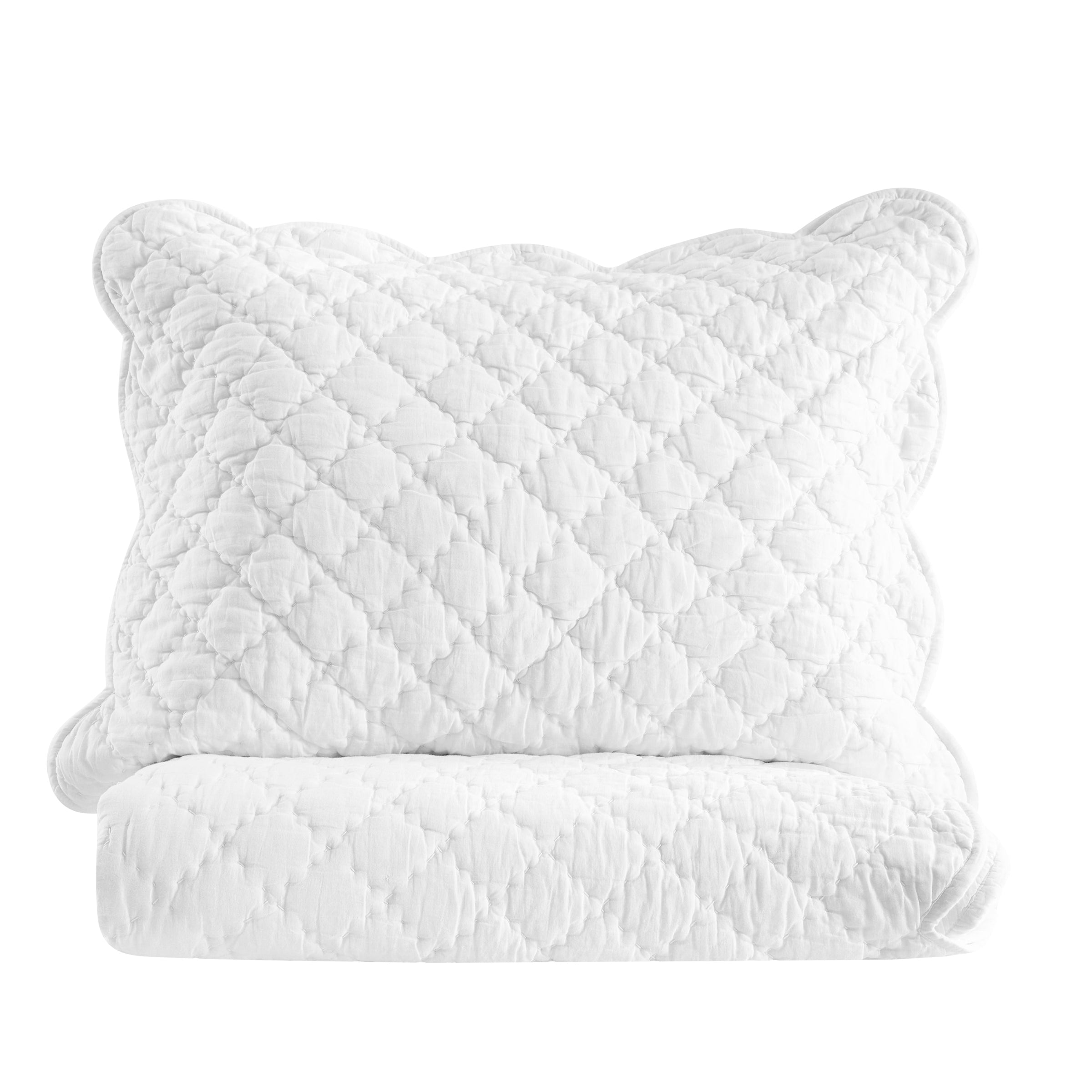 Diamond Scallop Cotton Voile Hand Stitched Quilt Set