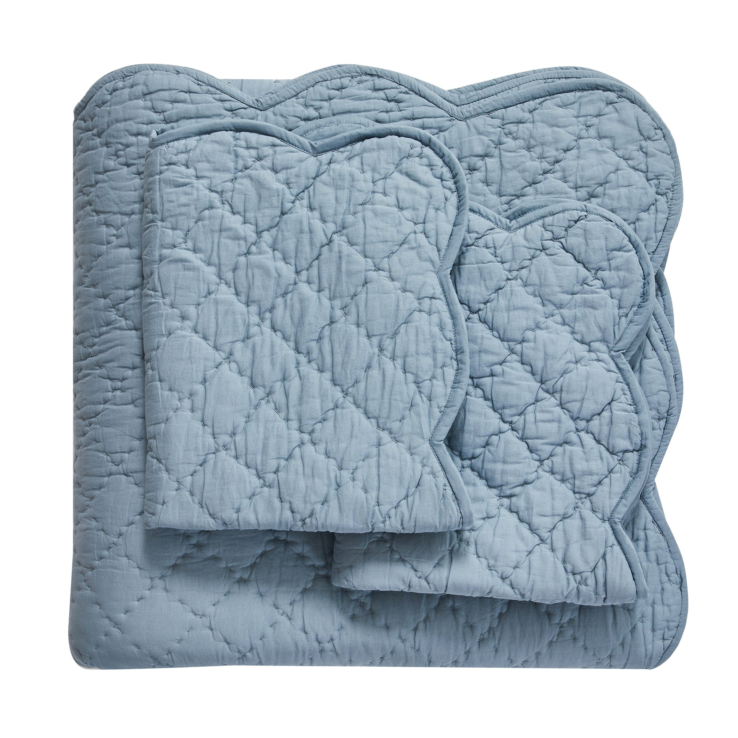 Diamond Scallop Cotton Voile Hand Stitched Quilt Set