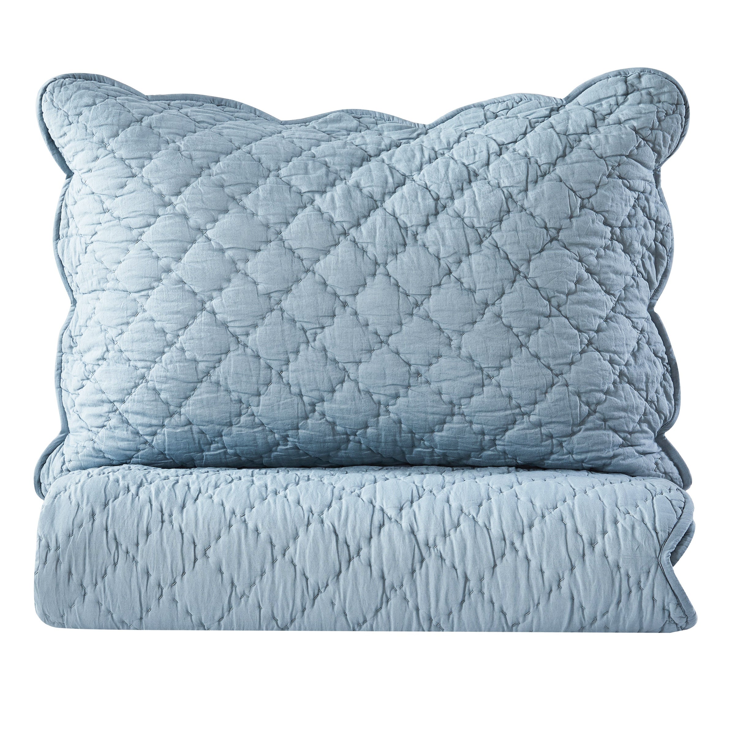 Diamond Scallop Cotton Voile Hand Stitched Quilt Set