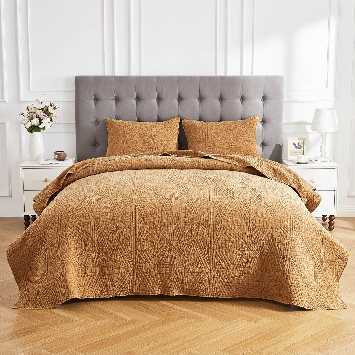 Dancing Triangles Stonewashed Cotton Quilt Set