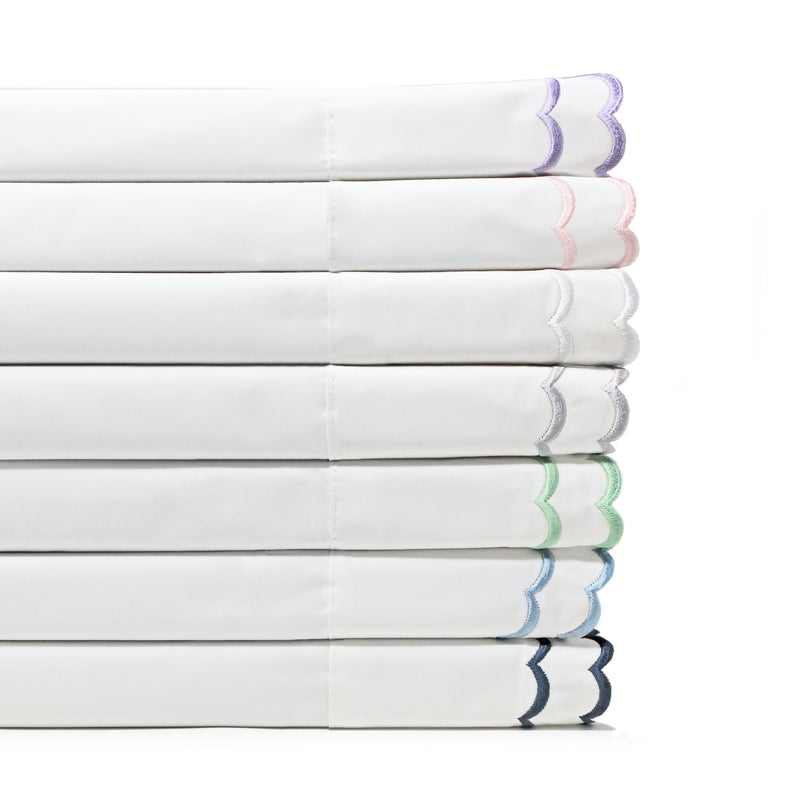 Double Scallop Embroidered Percale Sheet Set