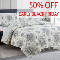 Toile Reversible Cotton Quilt Set