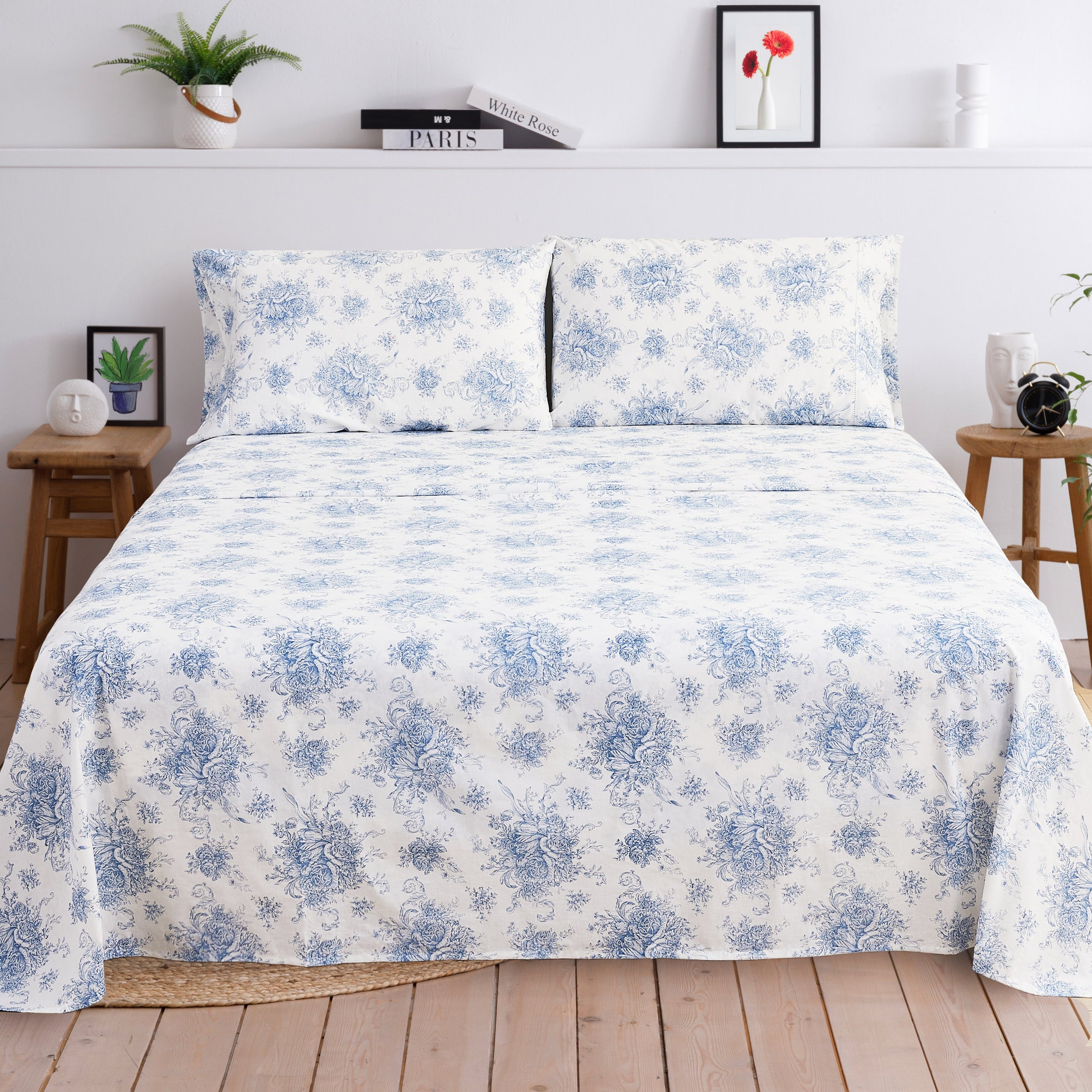 Petit Floral Toile Printed Cotton Percale Sheet Set