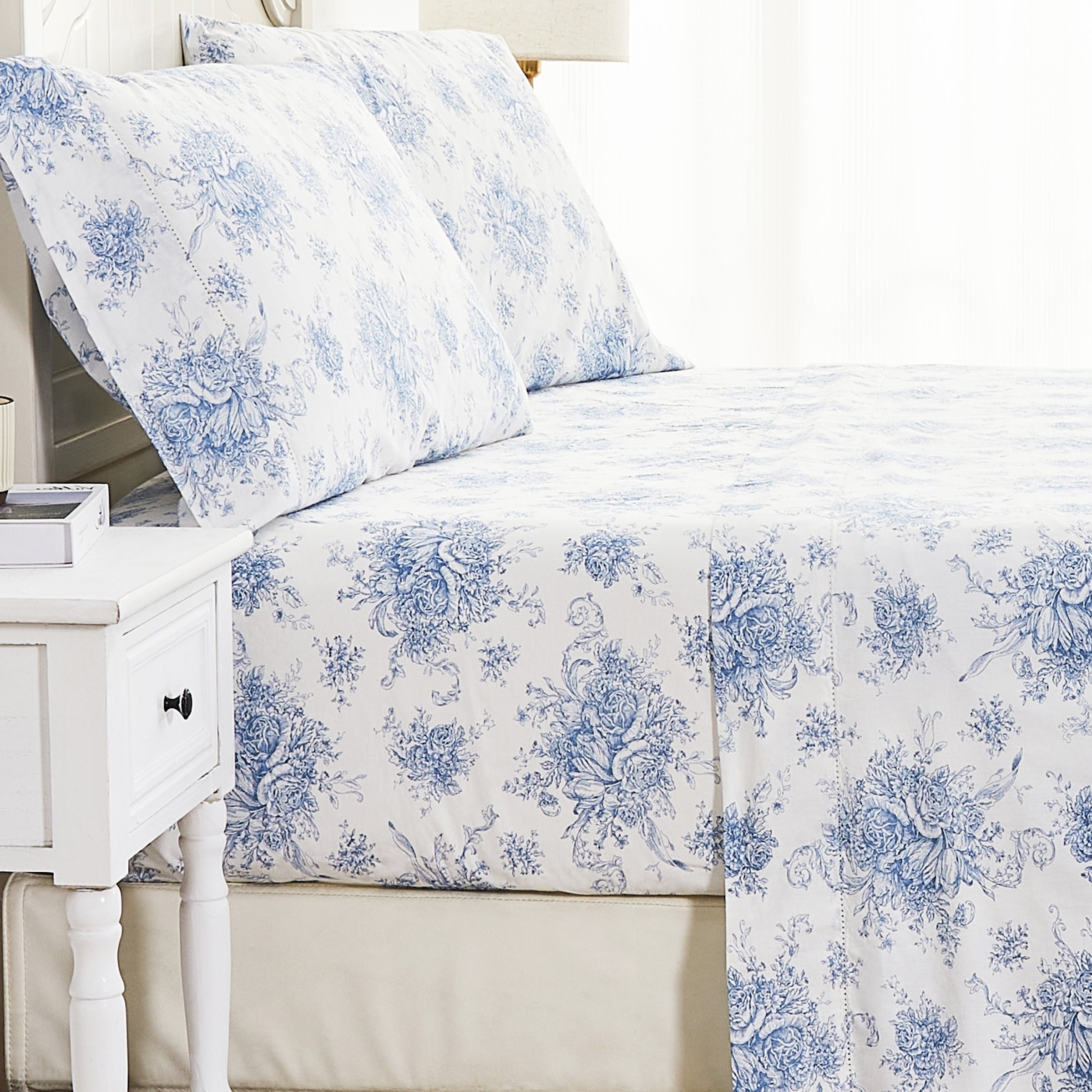 Petit Floral Toile Printed Cotton Percale Sheet Set
