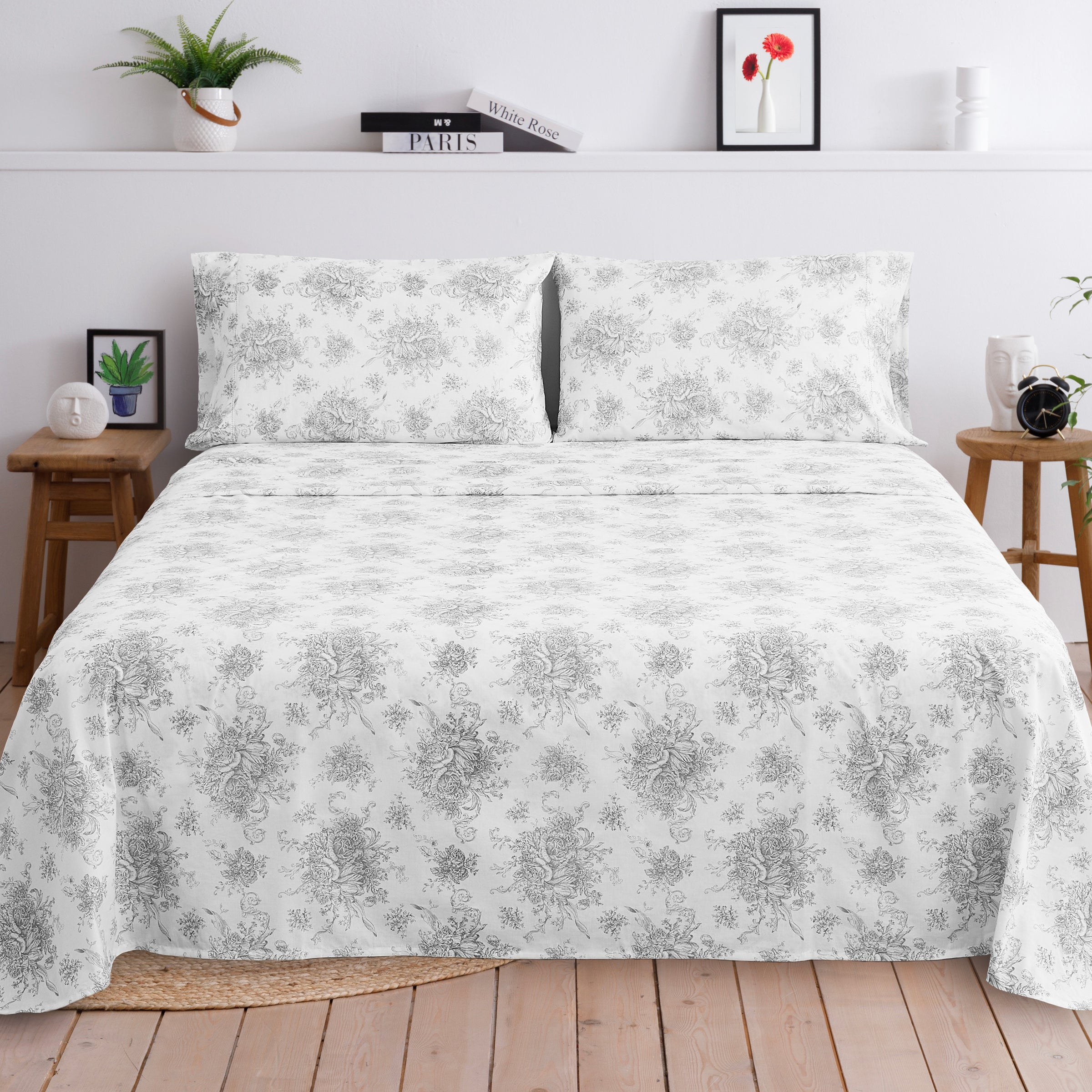 Petit Floral Toile Printed Cotton Percale Sheet Set
