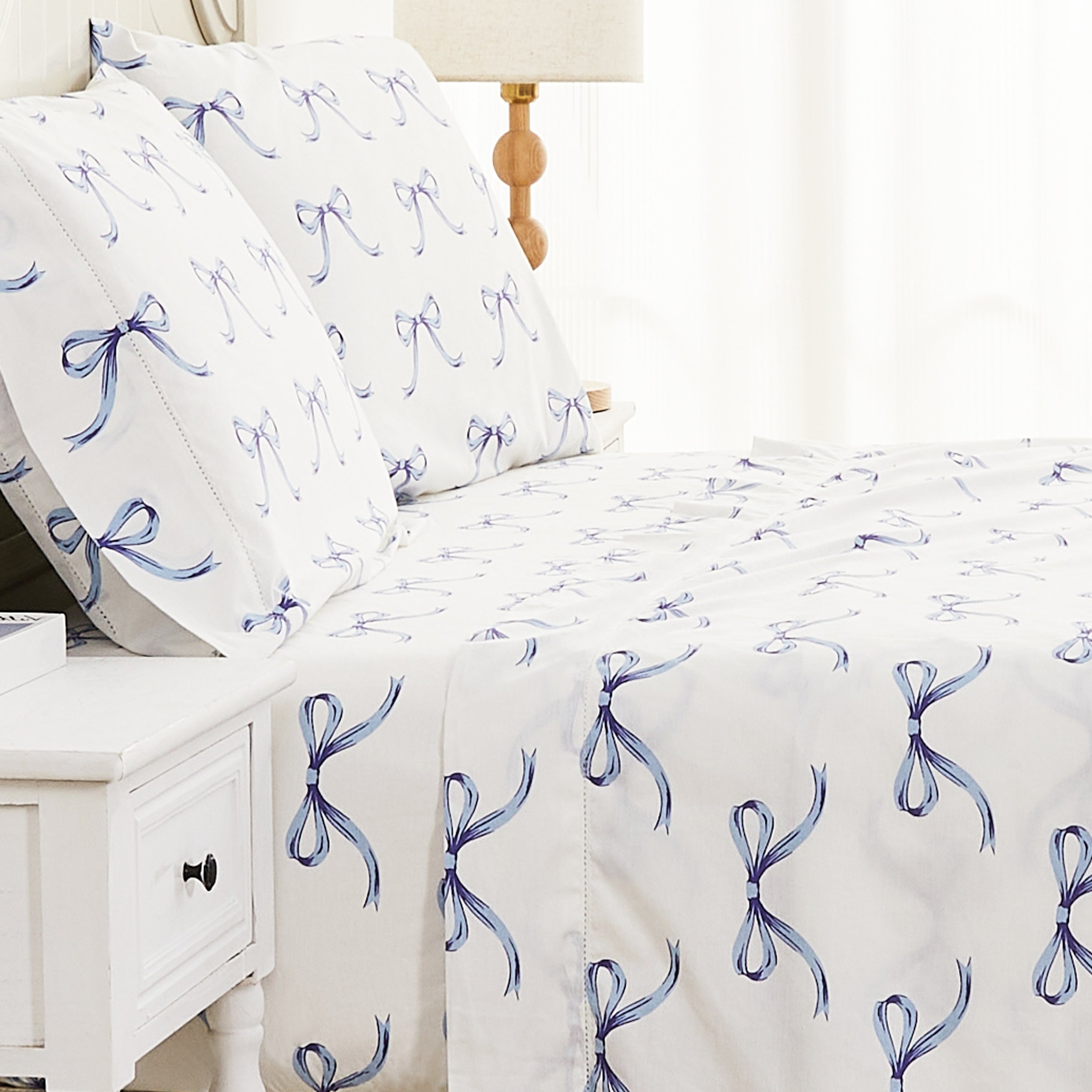 Gentle Ribbons Printed Cotton Percale Sheet Set