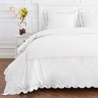 600 Thread Count Scallop Rope Embroidered Cotton Duvet Set