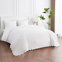 Scallop Frame Embroidered Percale Cotton Duvet Set