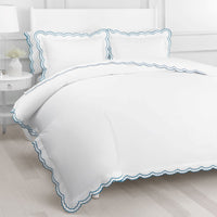 Double Scallop Embroidered Percale Duvet Set