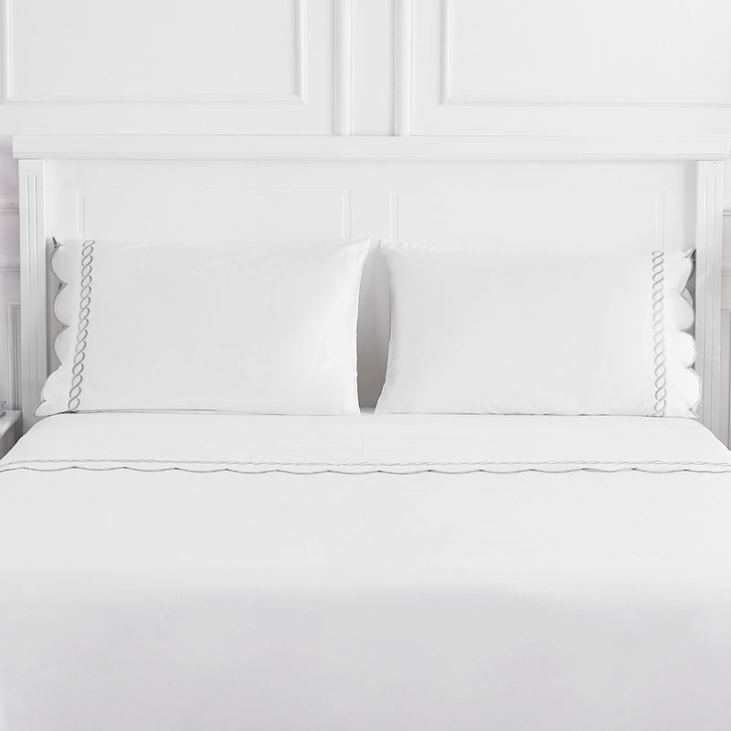 600 Thread Count Scallop Rope Embroidered Cotton Sheet Set