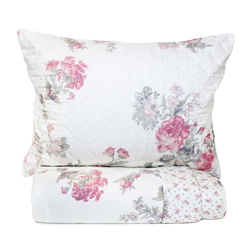 Jardin De Rose Reversible Cotton Percale Quilt Set