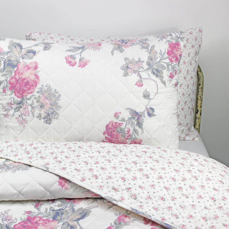 Jardin De Rose Reversible Cotton Percale Quilt Set