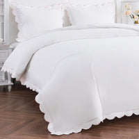 Scallop Frame Embroidered Percale Cotton Duvet Set