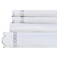 600 Thread Count Scallop Rope Embroidered Cotton Sheet Set