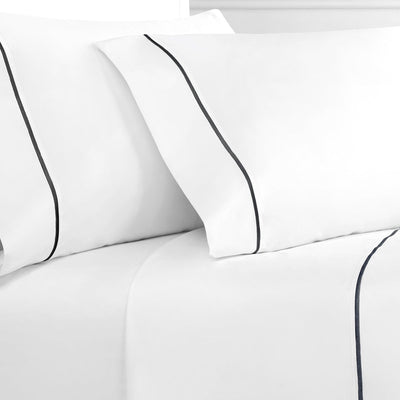 Single Stripe Embroidered Percale Sheet Set