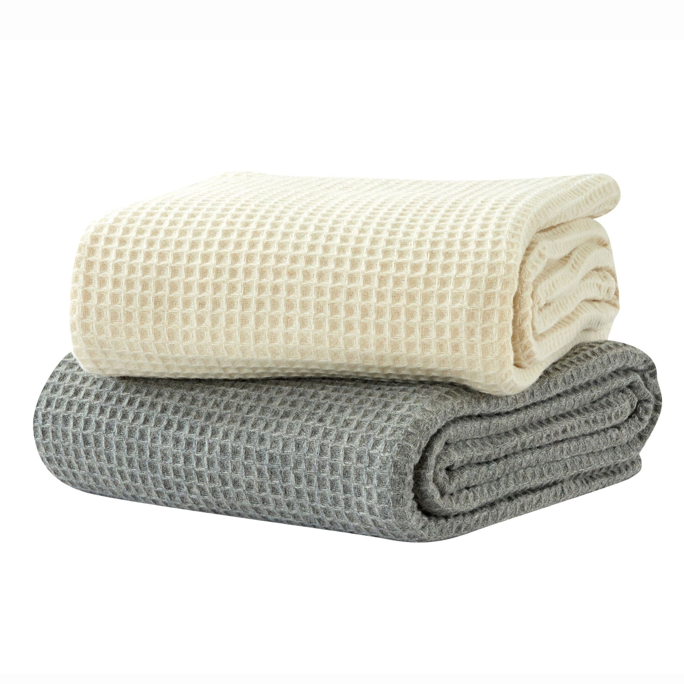 Melange Home 100% Wool Waffle Weave Blanket, King - Ivory