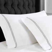 100% Linen Embroidered Two Stripe Pillowcase Pair