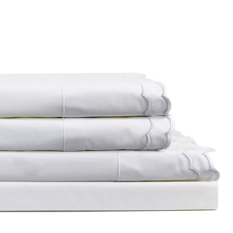 Double Scallop Embroidered Percale Sheet Set