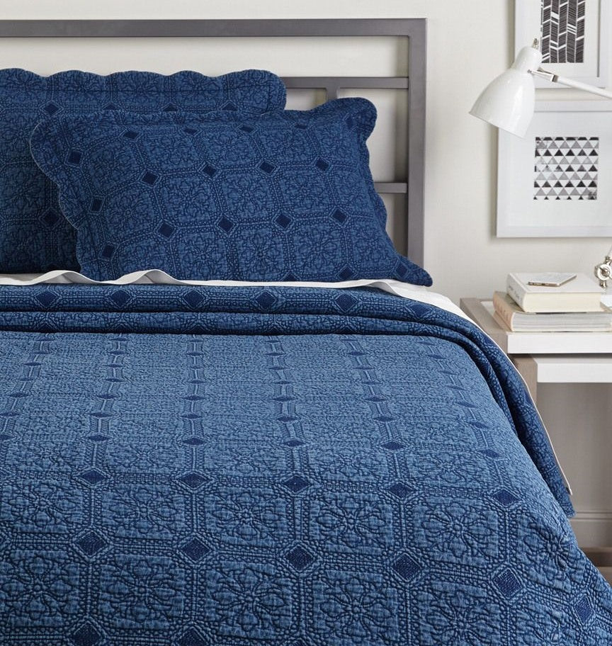Denim Diamond Cotton Quilt Set