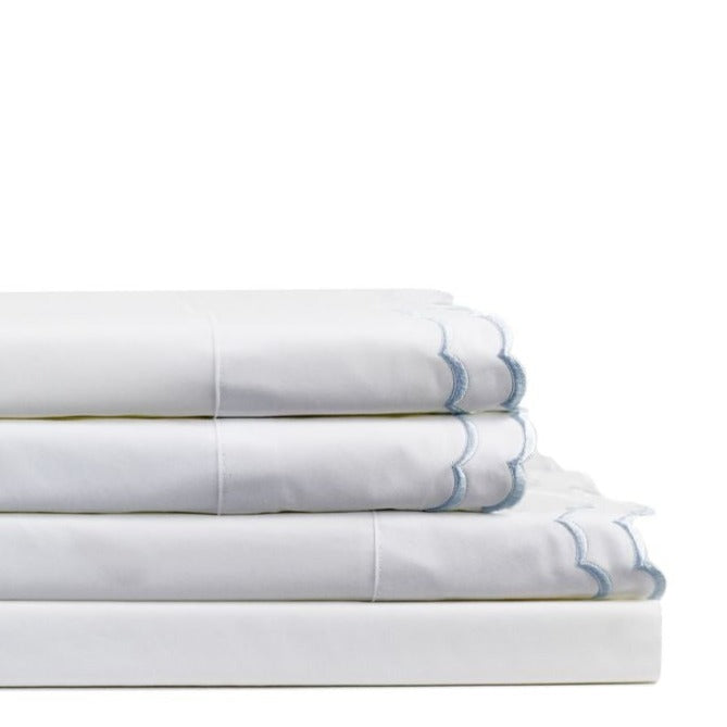 Double Scallop Embroidered Percale Sheet Set