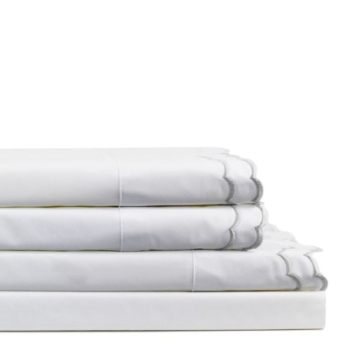 Double Scallop Embroidered Percale Sheet Set