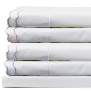 Double Scallop Embroidered Percale Sheet Set