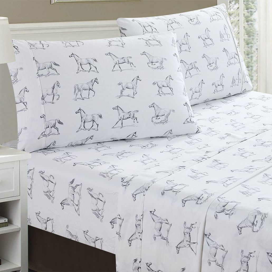 Horse Print Twin Bed Sheets, Set Sheets Horse